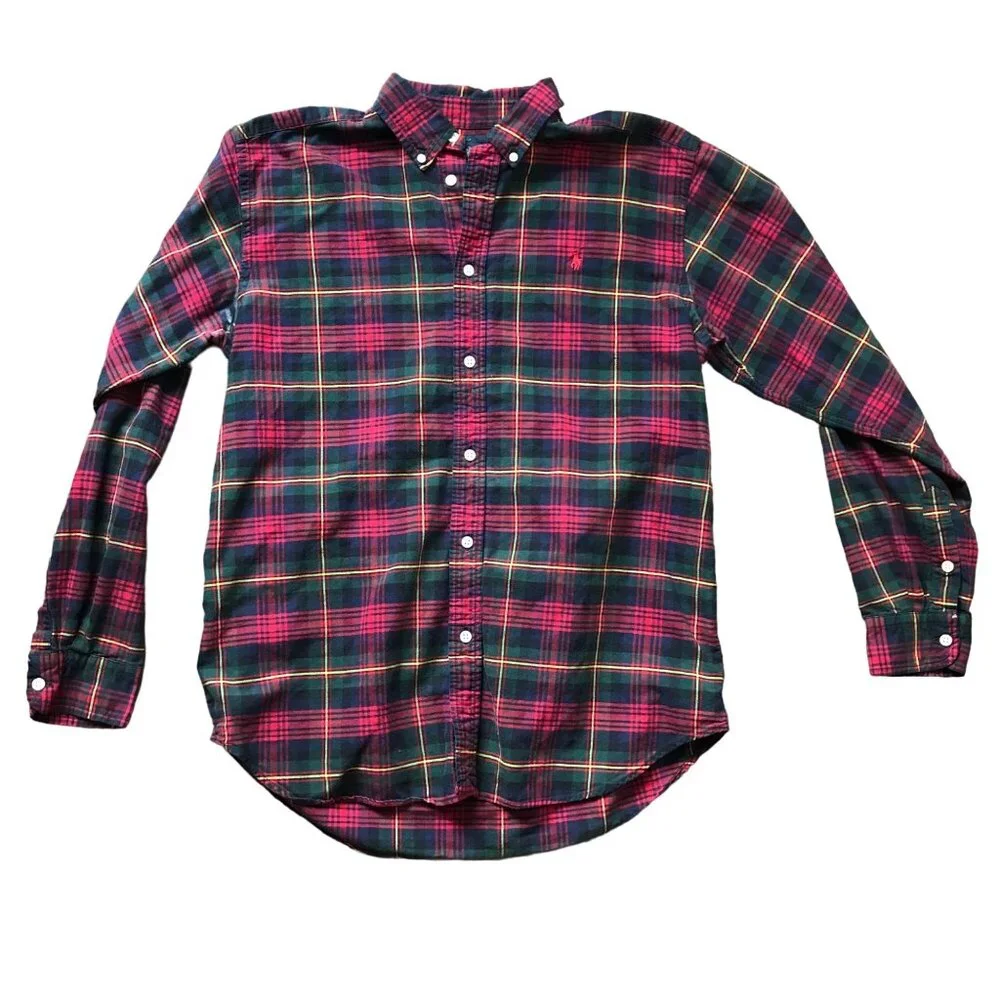 Vintage Ralph Lauren Plaid Button‎ Down Shirt Boys XL (18-20) Cotton, Christmas